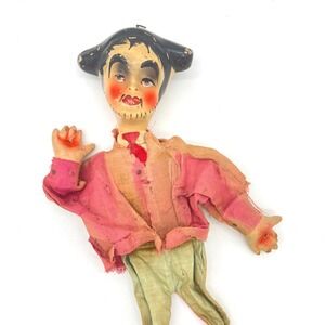Vintage Hand Painted Marionette Puppet Doll Wooden Feet Folk Art 13.5 Inch